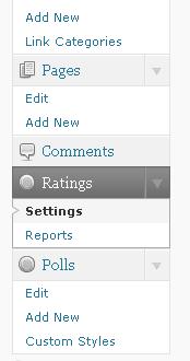 Tab Rating ada di Dashboard WordPress. Dekat dengan tab "comments".